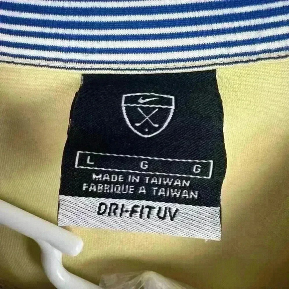 Nike‎ Golf Dri-Fit UV Striped Polo Shirt Mens Large Yellow Blue Striped Stretch - Picture 9 of 11